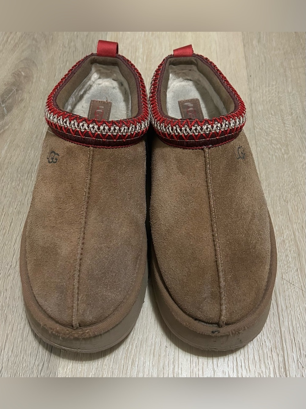 UGG Women's Tazz Suede Slip-On Slippers with Red Trim